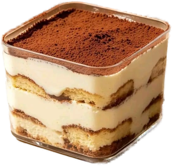 a slice of tiramisu showing its five layers